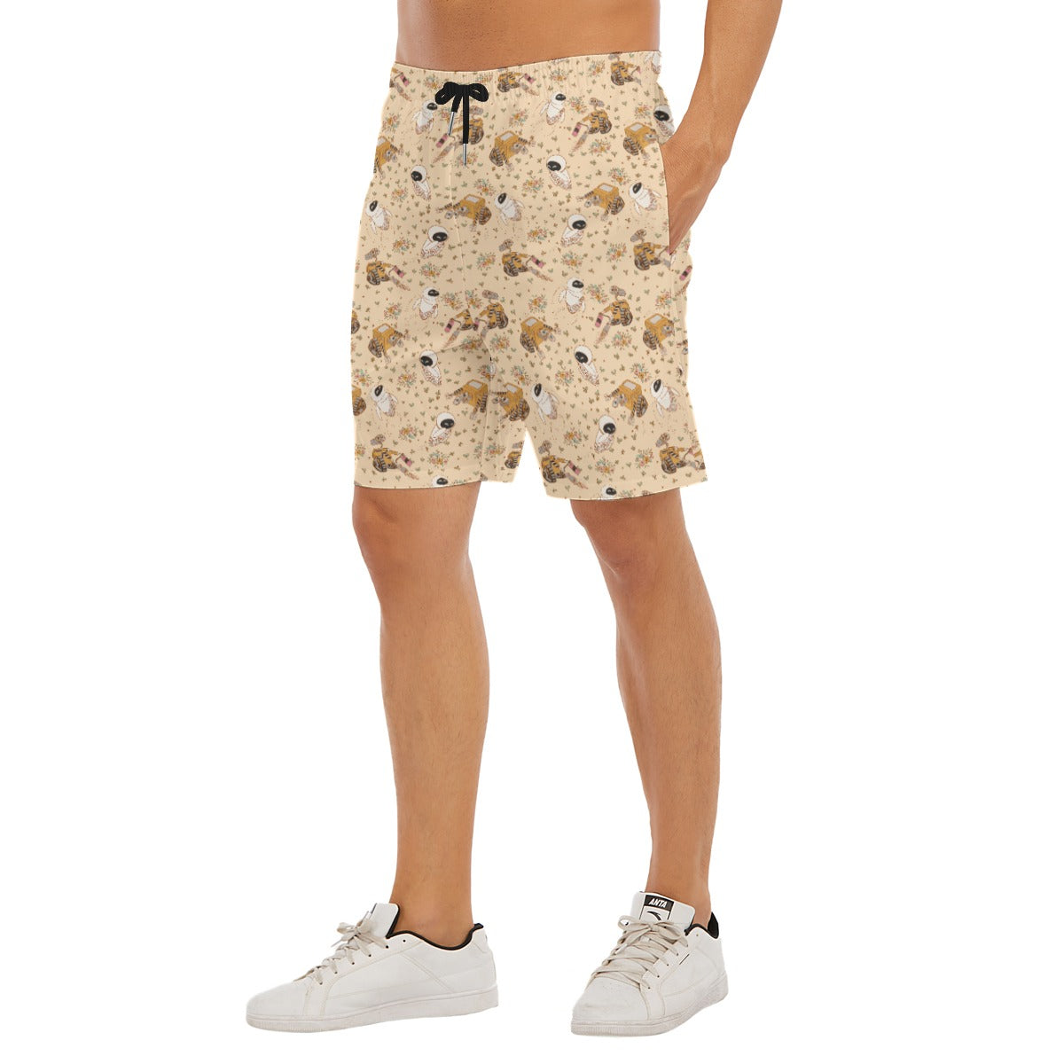 Botanical Robot Love Story - Men’s Pocket Beach Shorts