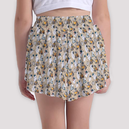 Robot Romance Sketchedched - Girls’ Flowy Pocket Shorts