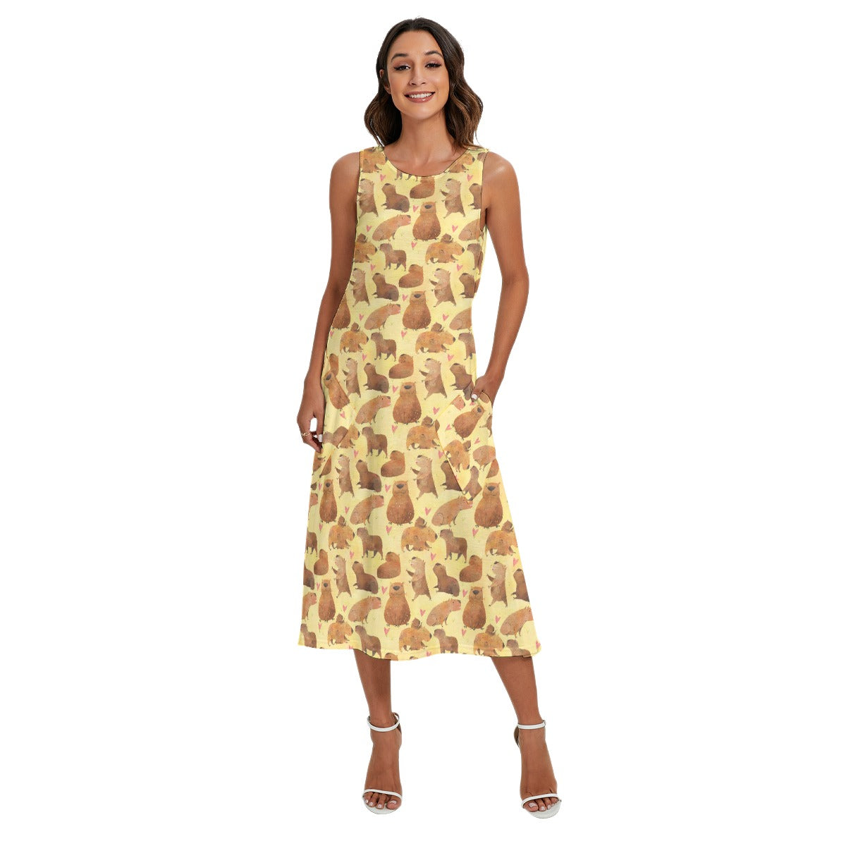 Capybara Love - Women’s Diagonal Pocket Midi Dress