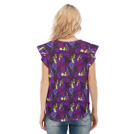 Fairytale Florals - Dark Enchantress - Women’s Flutter Sleeve Top