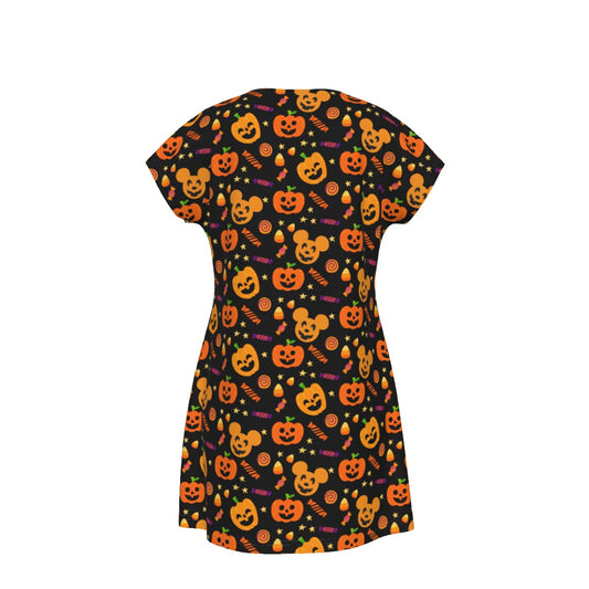 Cheerful Pumpkin Mouse Halloween - Women's T-Shirt Dress