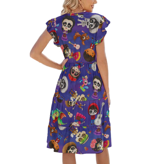 Poco Loco Día de Muertos - Women's Tiered Pocket Midi Dress