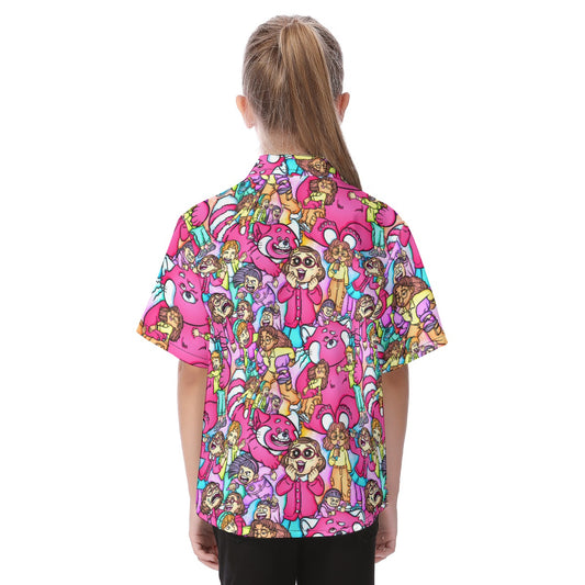 Red Panda Chaos Scenes - Kid's Hawaiian Button Up Shirt