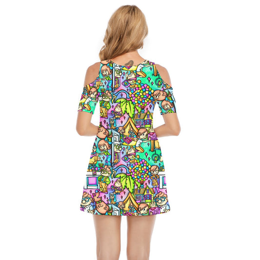 Balloon House Adventure Scenes - Women's Cold Shoulder Cotton Dress