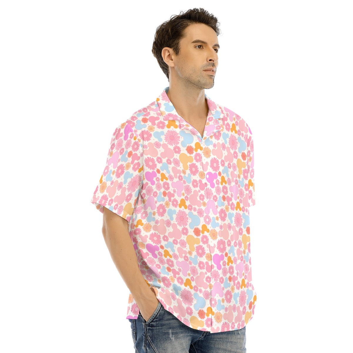 Retro Floral Mouse - Men's Hawaiian Button Up Shirt