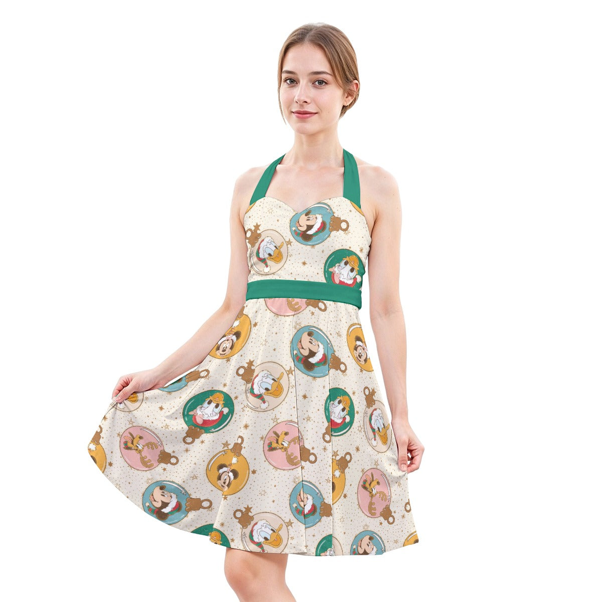 Golden Holiday Baubles - Women's Halter Vintage Pocket Dress