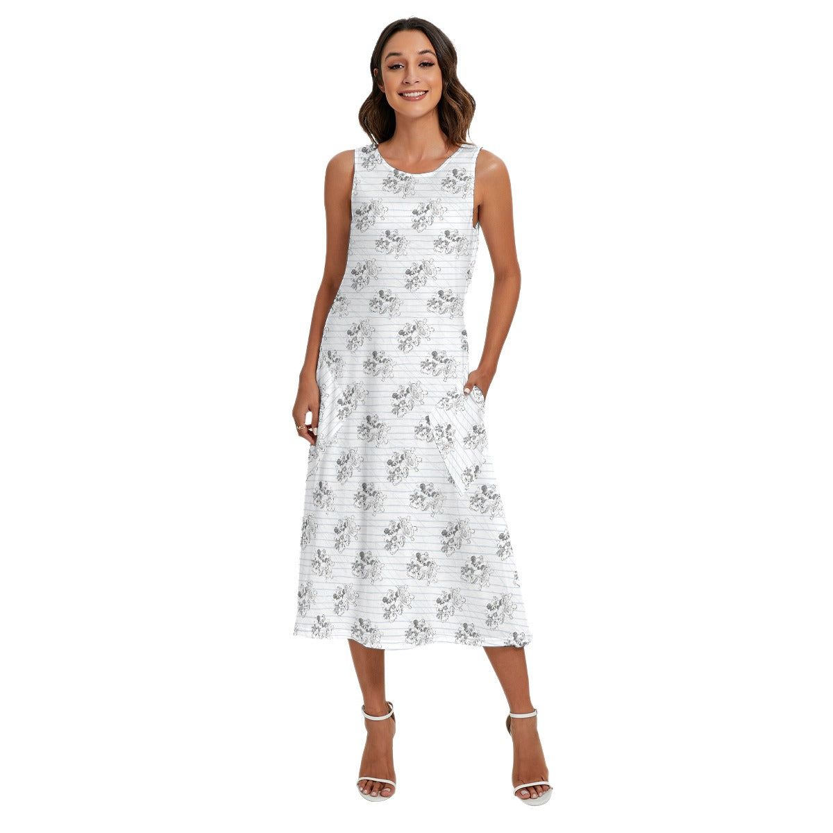 Sketch of Steamboat Mouse - Women's Diagonal Pocket Midi Dress Rainbow Rules Sketch of Steamboat Mouse - Women's Diagonal Pocket Midi Dress Rainbow Rules