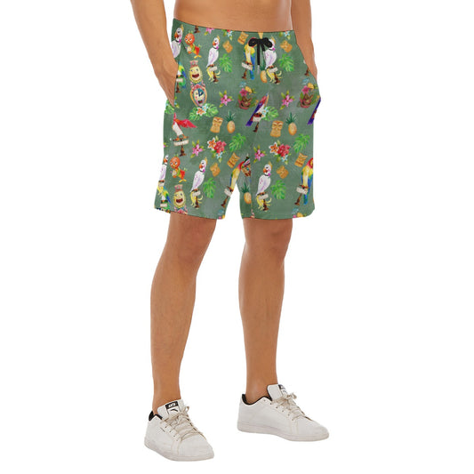Orange Bird & Tiki Friends - Men’s Pocket Beach Shorts