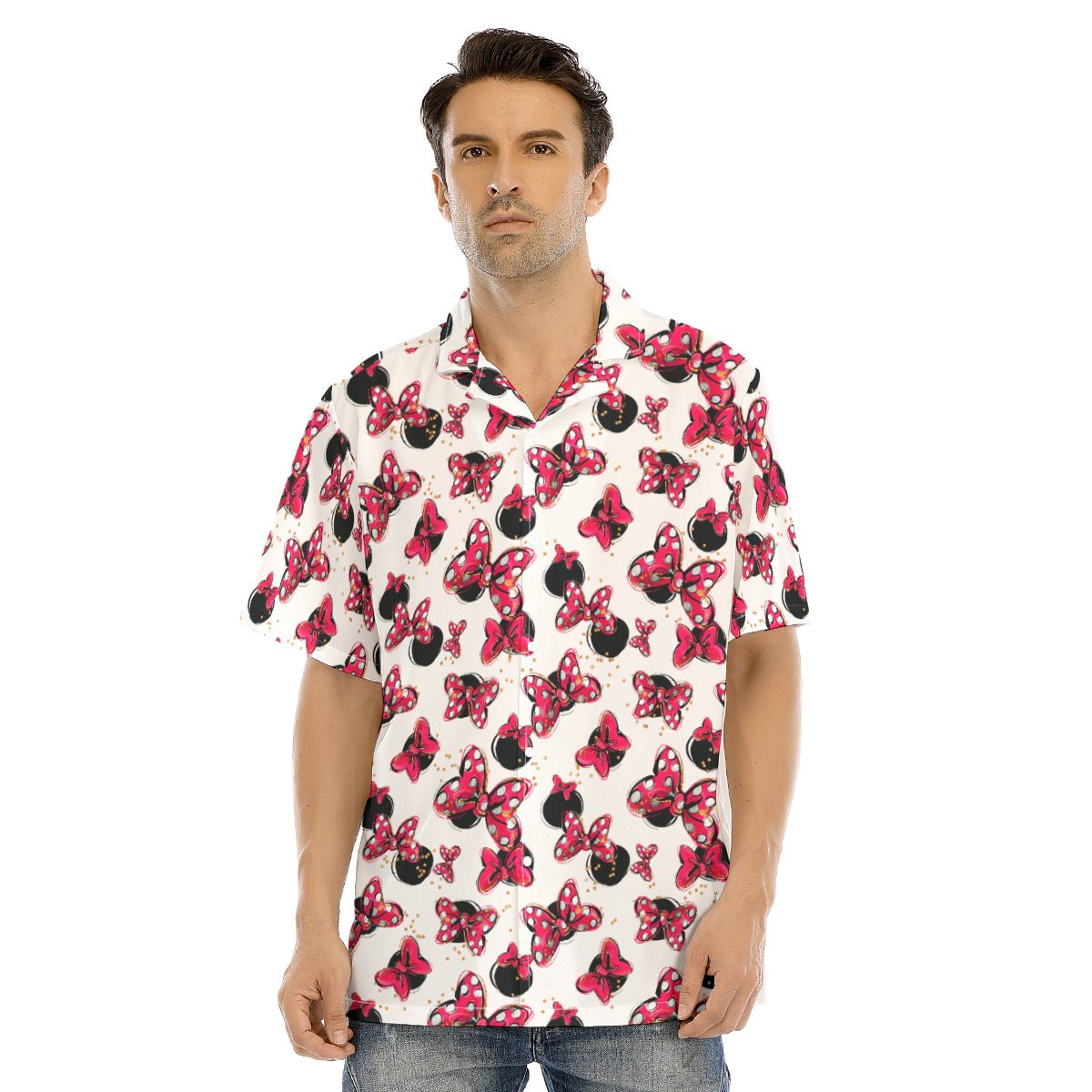Polka Dot Bows & Mouse Ears - Men's Hawaiian Button Up Shirt
