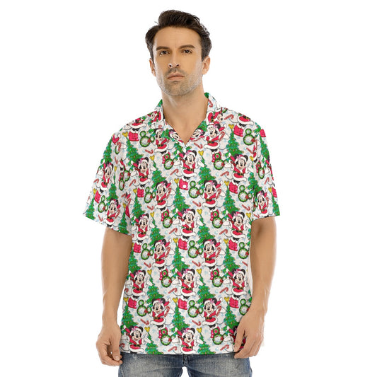 Santa Mouse with Sparkle - Men's Hawaiian Button Up Shirt