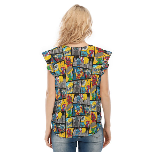 Superhero Stitch - Comic Action - Women’s Flutter Sleeve Top