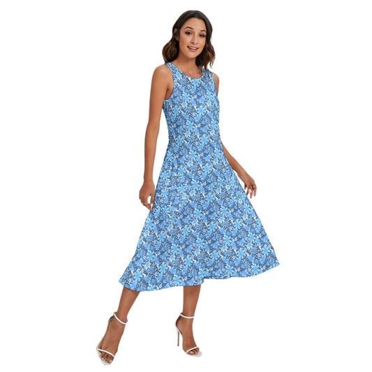 Blue Crystal Moths - Women’s Diagonal Pocket Midi Dress