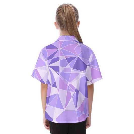 Geometric Purple Wall - Kid's Hawaiian Button Up Shirt