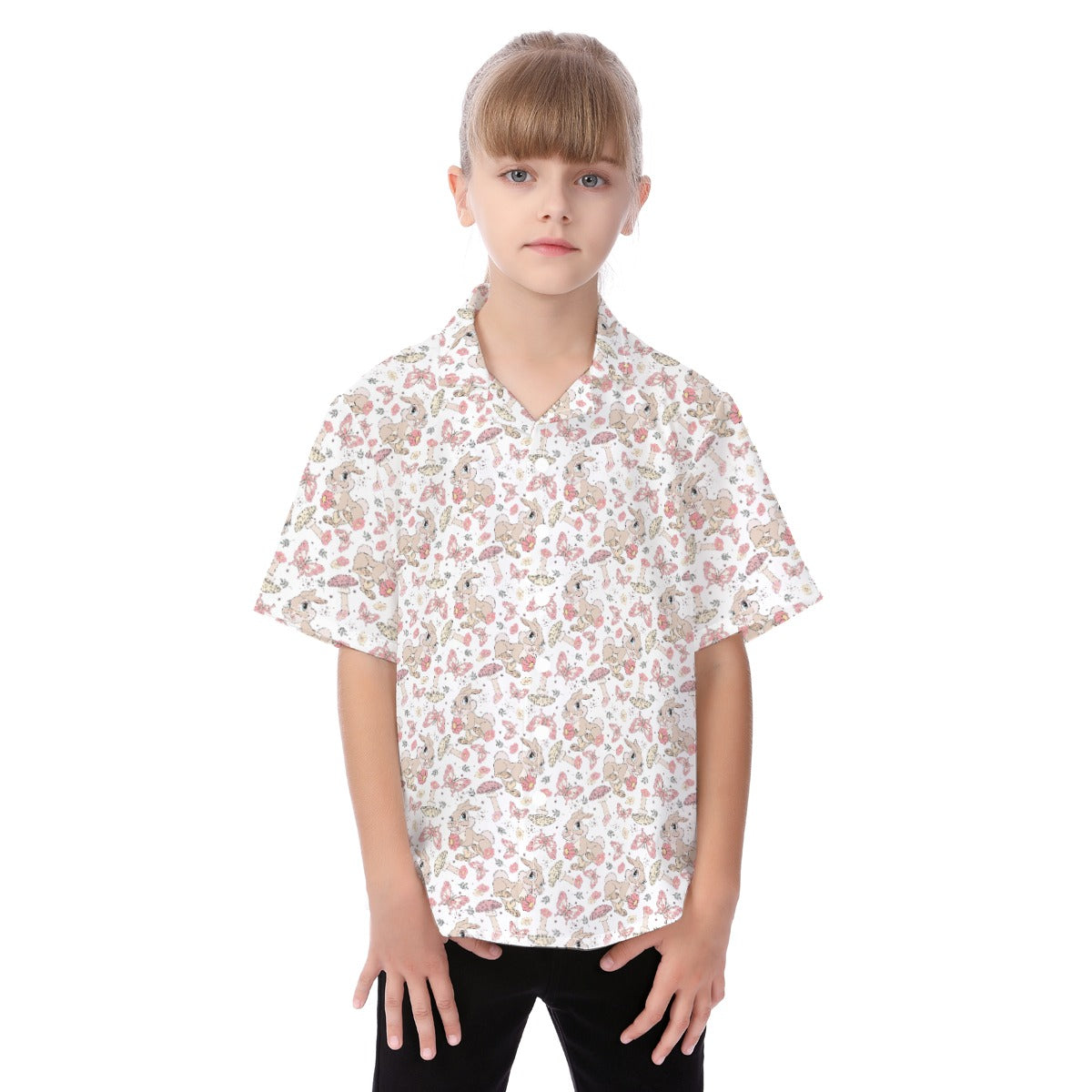Woodland Bunny Cottagecore - Kid's Hawaiian Button Up Shirt