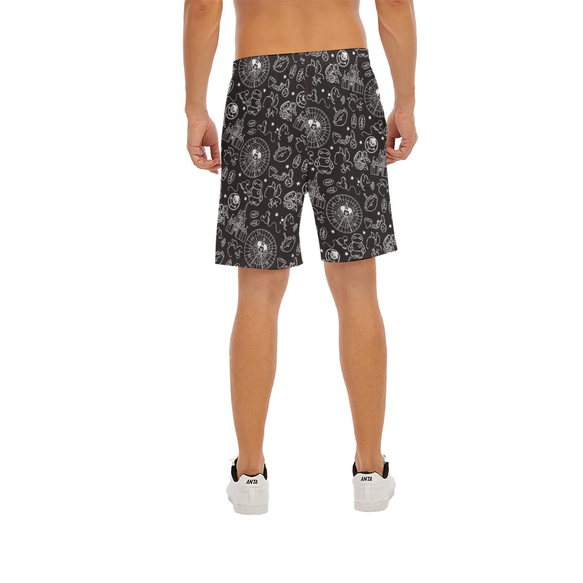 Monochrome Theme Park Icons - Men’s Pocket Beach Shorts