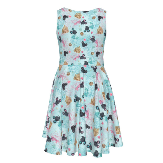 Watercolor Mermaid Mouse Ears - Kid's Sleeveless Skater Dress