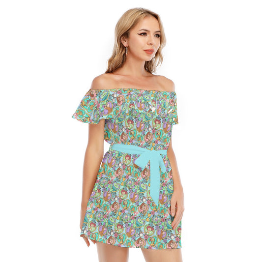 Tattoo Hearts Space Cowboys & Friends - Women's Off-shoulder Ruffle Dress