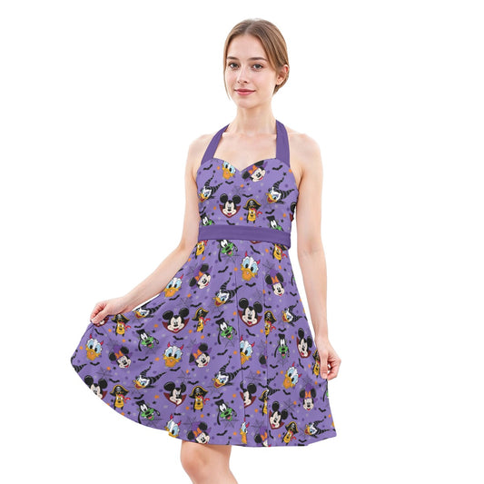 Halloween Friends in Costumeeads - Women's Halter Vintage Pocket Dress