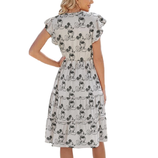 Sketch of Classic Mouse - Women's Tiered Pocket Midi Dress