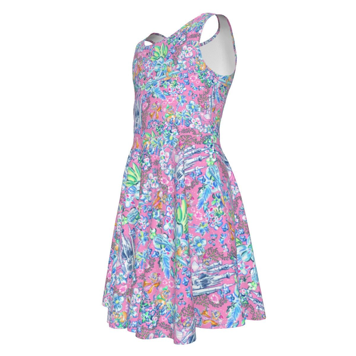 Bright Tropical Dreams - Enchanted Squeaky Helpers - Kid's Sleeveless Skater Dress