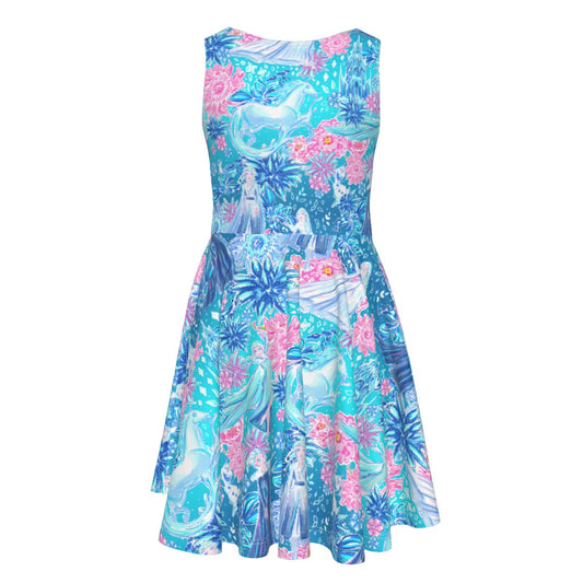 Ice Queen Frosted Florals - Kid's Sleeveless Skater Dress