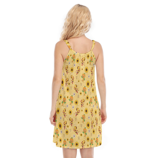 Cheerful Bee & Citrus Bird - Women’s Adjustable Sundress
