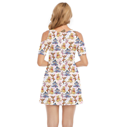 Beloved Forest Friends Sketch Autographs - Women's Cold Shoulder Cotton Dress