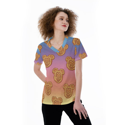 Rainbow Mouse Waffles - Women's Short Sleeve V-Neck T-Shirt