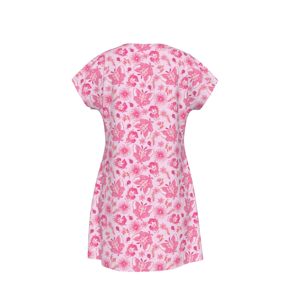 Pink Mushroom Moths - Women's T-Shirt Dress