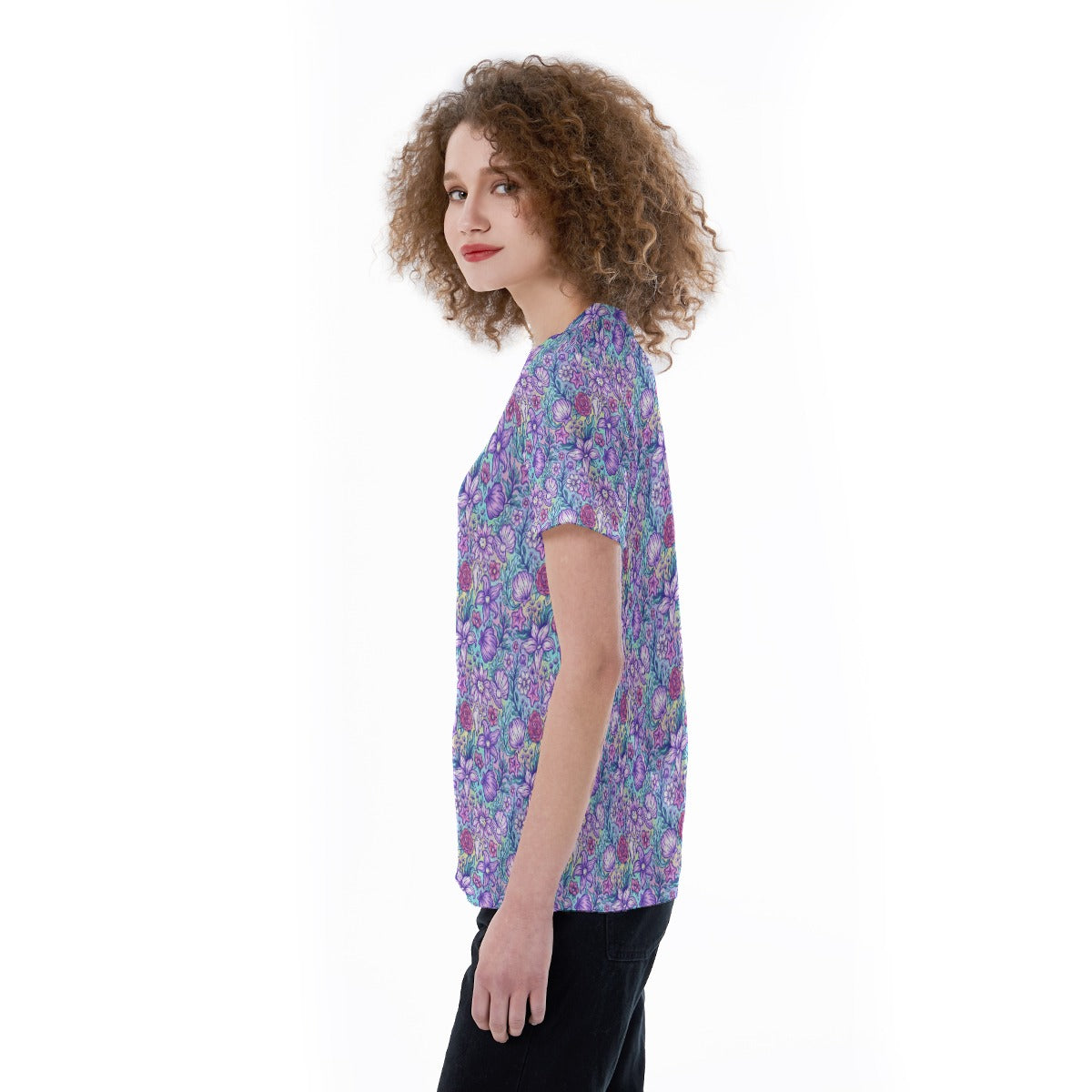 Fairytale Florals – Mermaid Princess - Women's Short Sleeve V-Neck T-Shirt