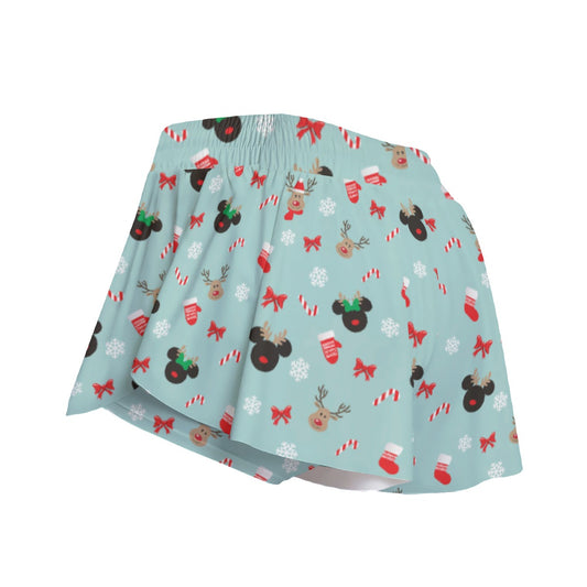 Festive Reindeer Mouse Holidayeers - Women's Flowy Pocket Shorts