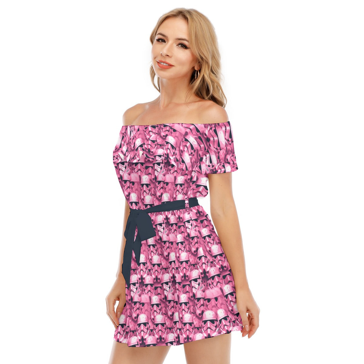 Pink Helmet Battalion - Women's Off-shoulder Ruffle Dress