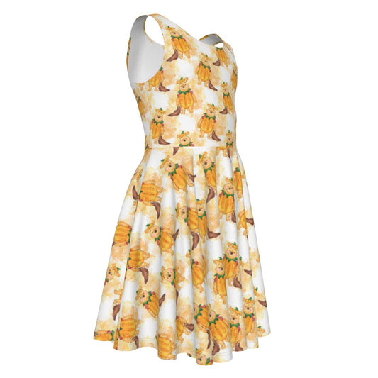 Pumpkin Bear Mischief - Kid's Sleeveless Skater Dress