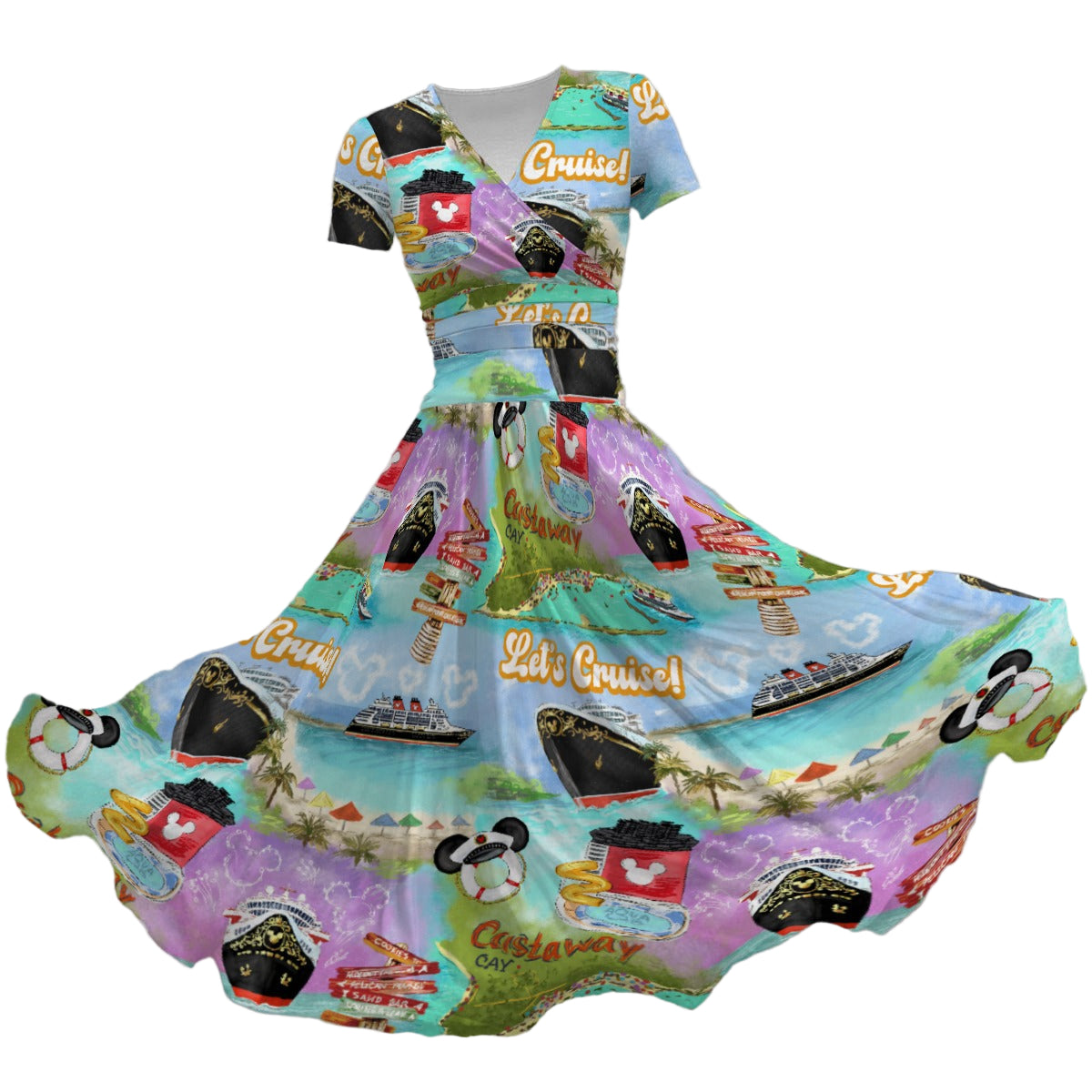 Tropical Castaway Island - Women's V-Neck Ruched Midi Dress