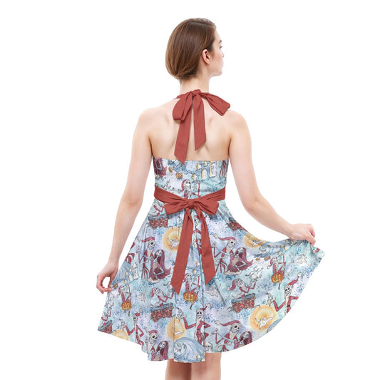 Santa Jack with Sally & Ghost DogZero - Women's Halter Vintage Pocket Dress