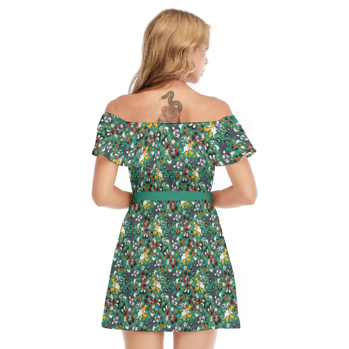 Beloved Couple as Spooky Pair - Women's Off-shoulder Ruffle Dress