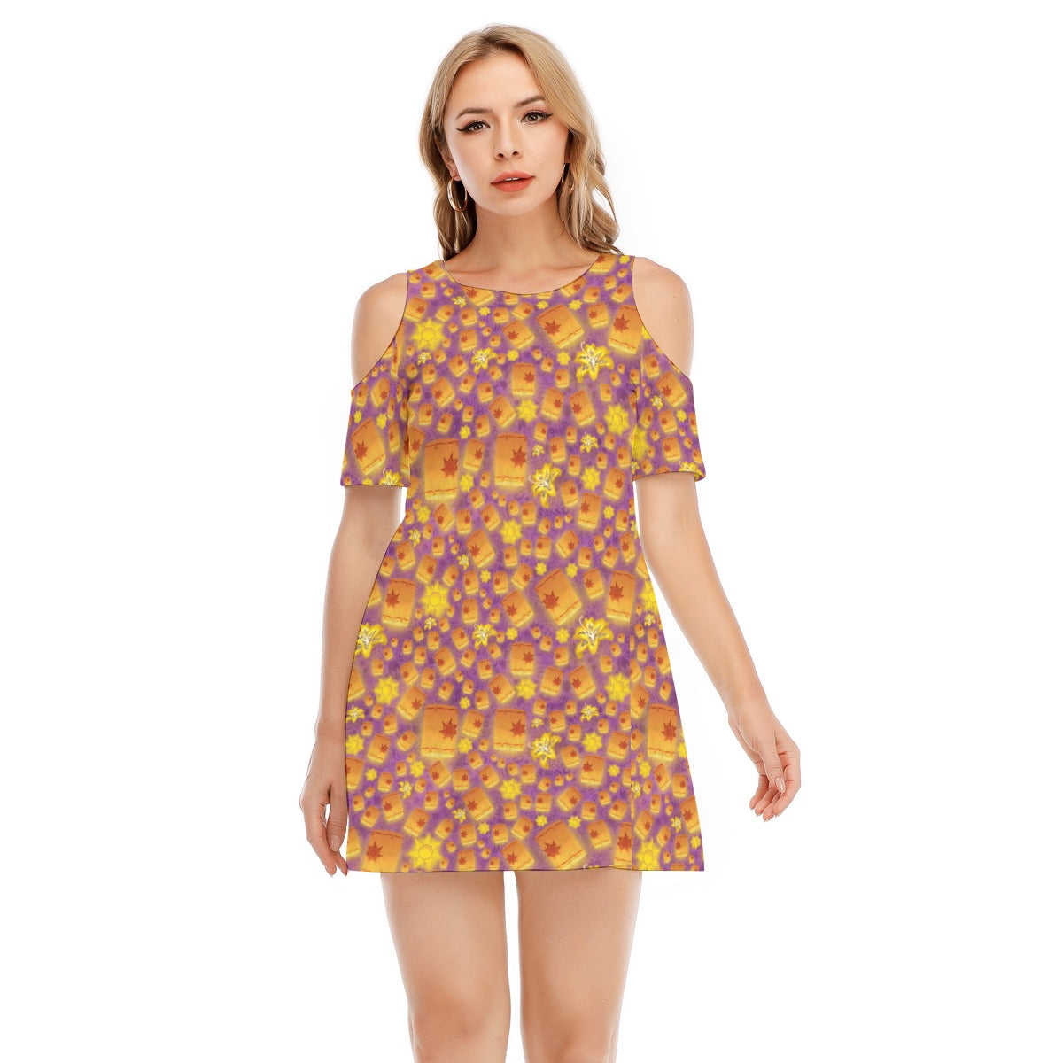 Lantern Glow Festival - Women's Cold Shoulder Cotton Dress