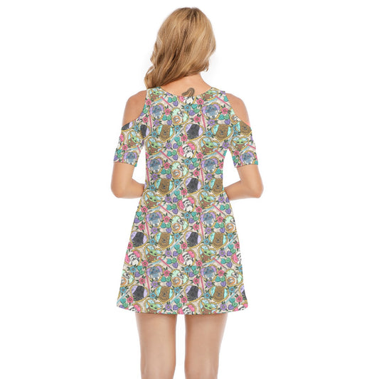 Tattoo Hearts Galactic Legends - Women's Cold Shoulder Cotton Dress