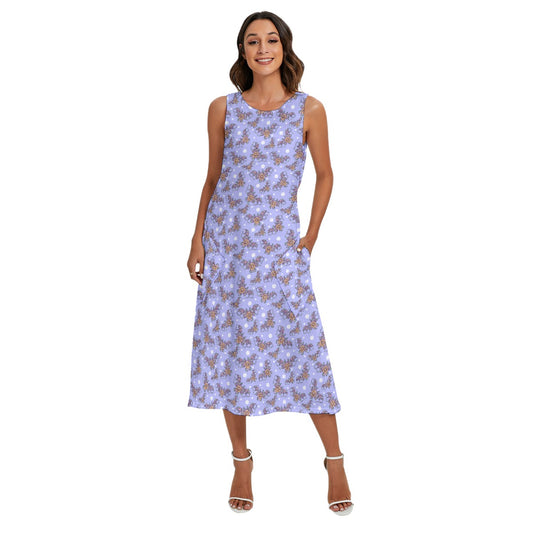 Blooming Bats - Women’s Diagonal Pocket Midi Dress