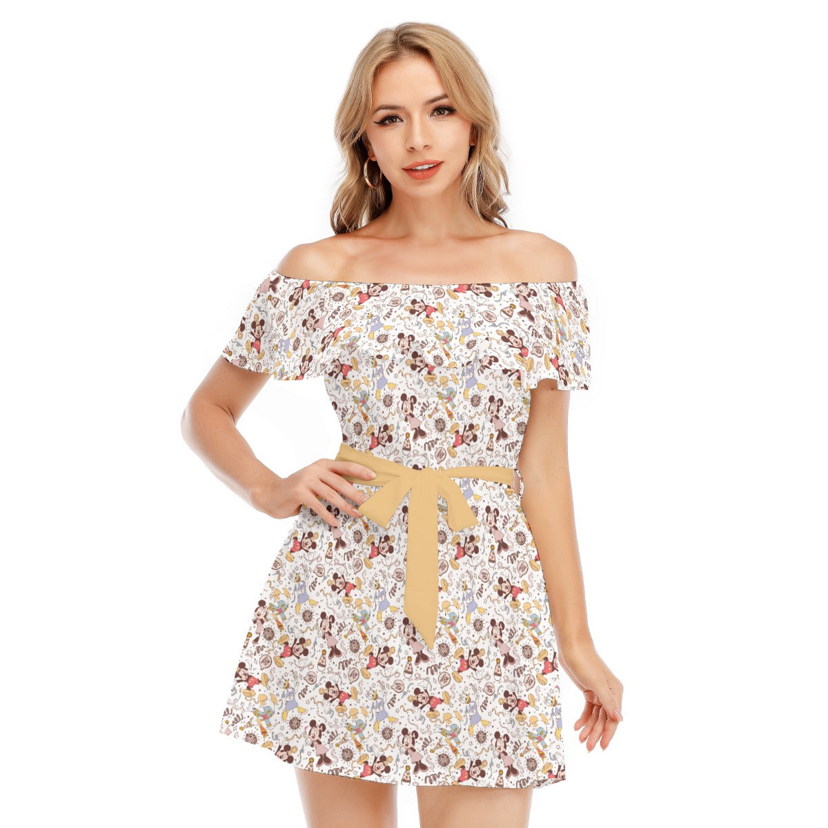 New Year Celebration Crew - Women's Off-shoulder Ruffle Dress