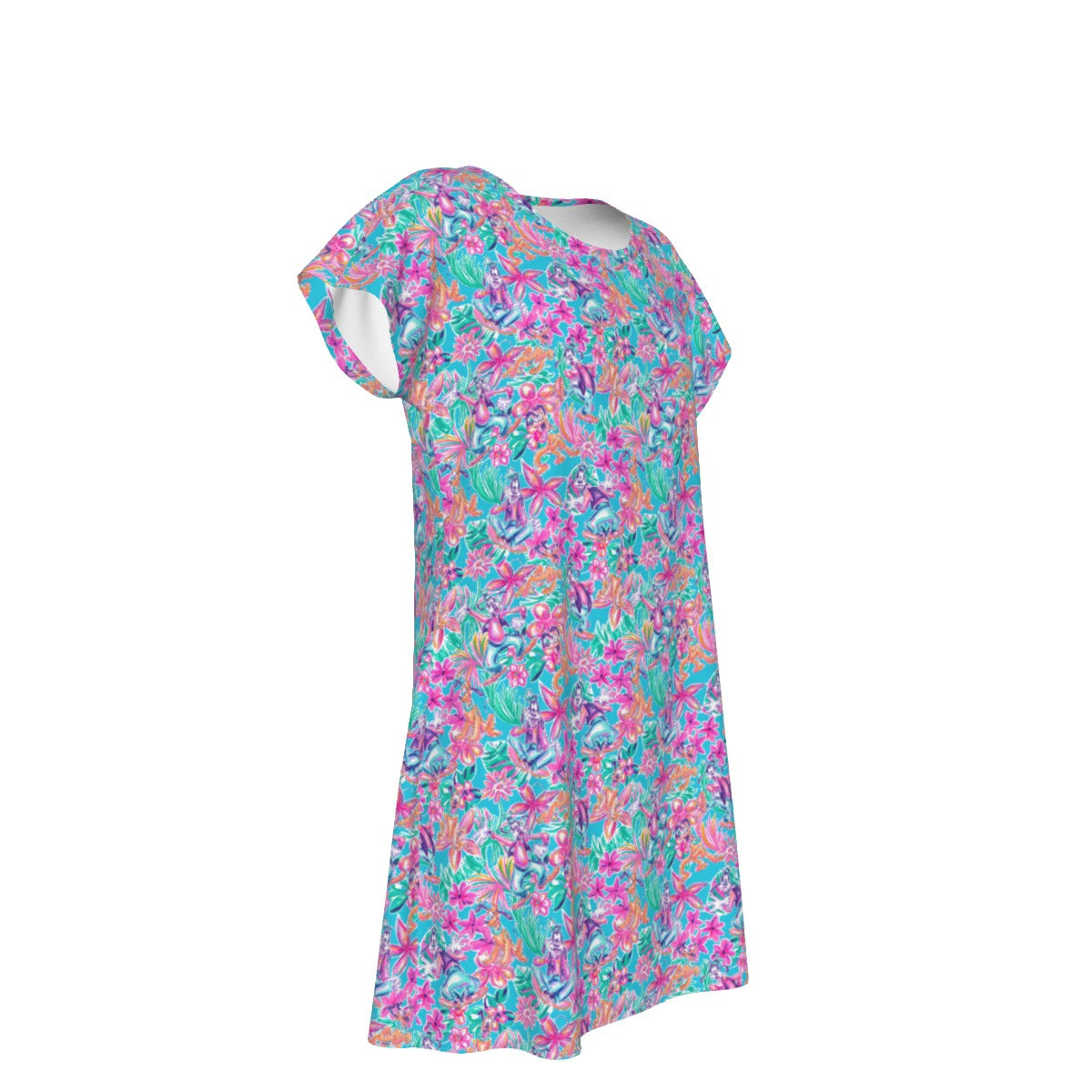 Tropical Bloom Fiesta - Playful Duo - Women's T-Shirt Dress