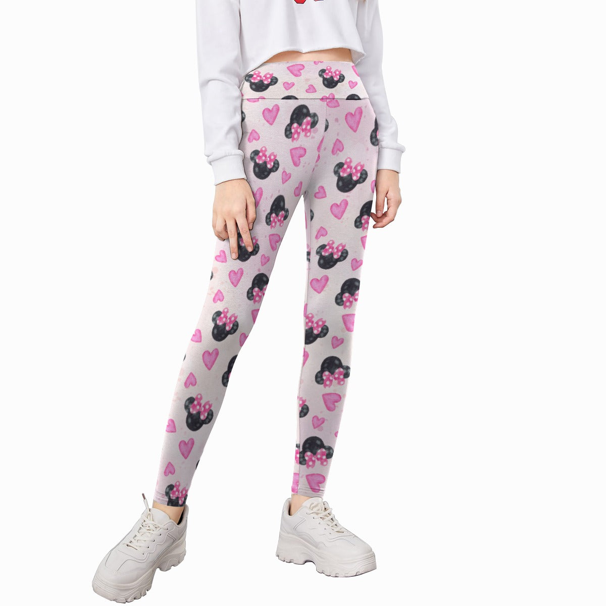 Watercolor Pink Bow Mouse Ears - Kid's Leggings