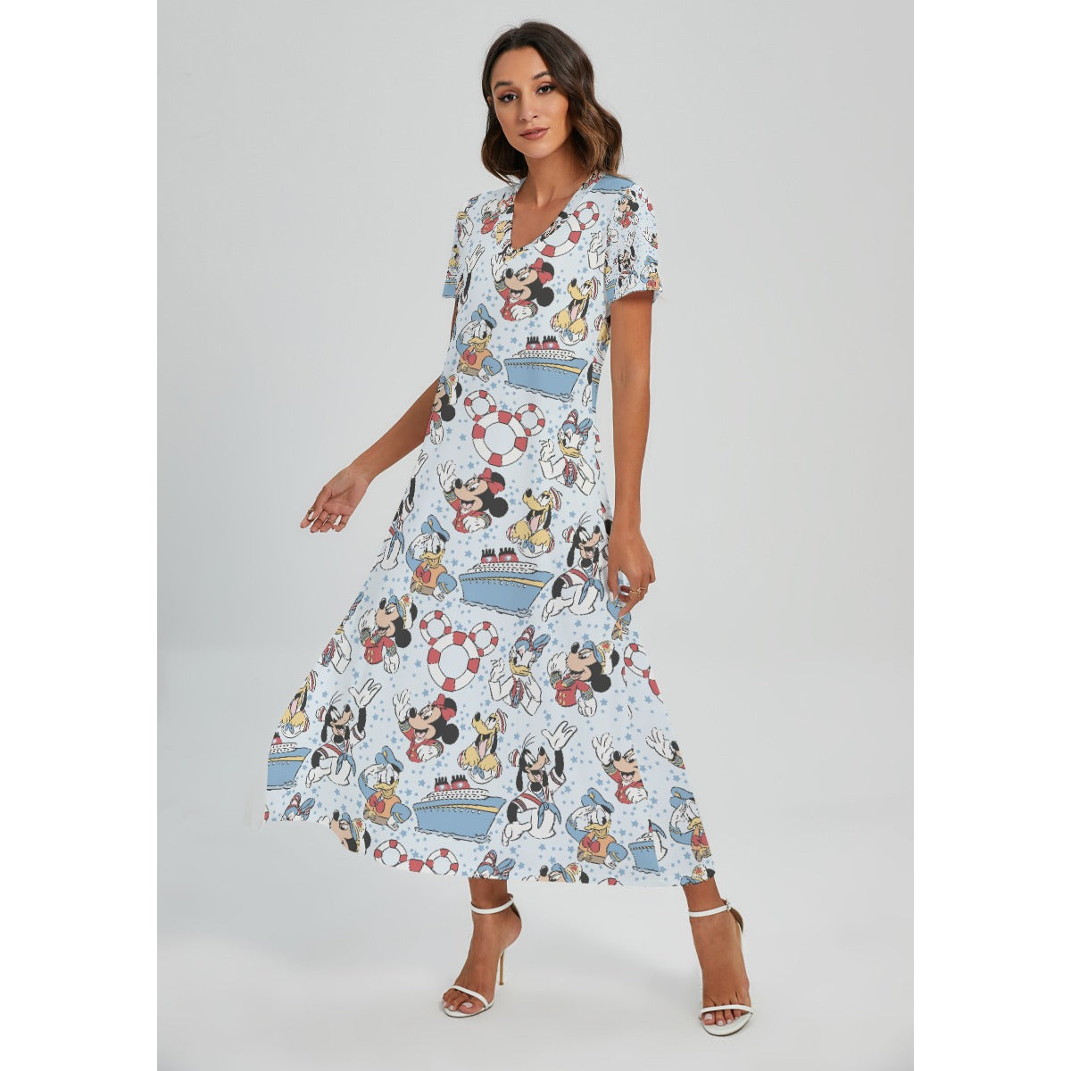 Sailor Cruise Stars - Women's V-Neck Side Split Maxi Dress