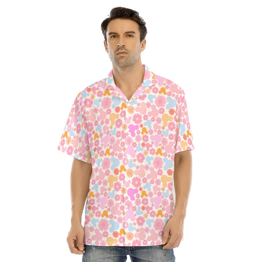 Retro Floral Mouse - Men's Hawaiian Button Up Shirt