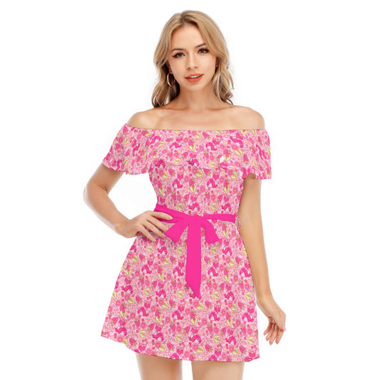 Fruitimals - Raspberry Foxes - Women's Off-shoulder Ruffle Dress