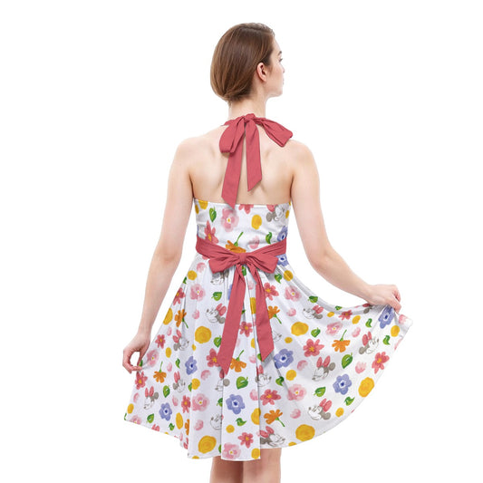 Floral Friends Springtimennie - Women's Halter Vintage Pocket Dress