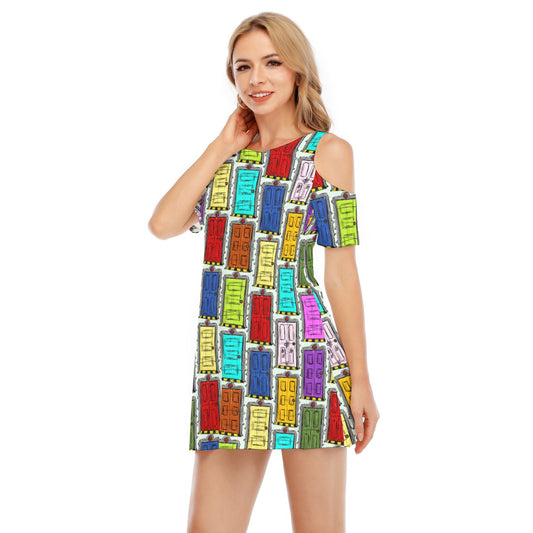 Sketchy Scare Doors - Women's Cold Shoulder Cotton Dress