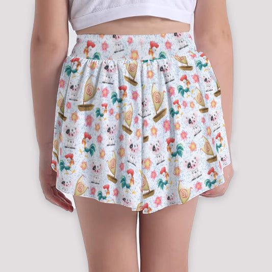 Island Pig & Rooster Duo - Girls’ Flowy Pocket Shorts
