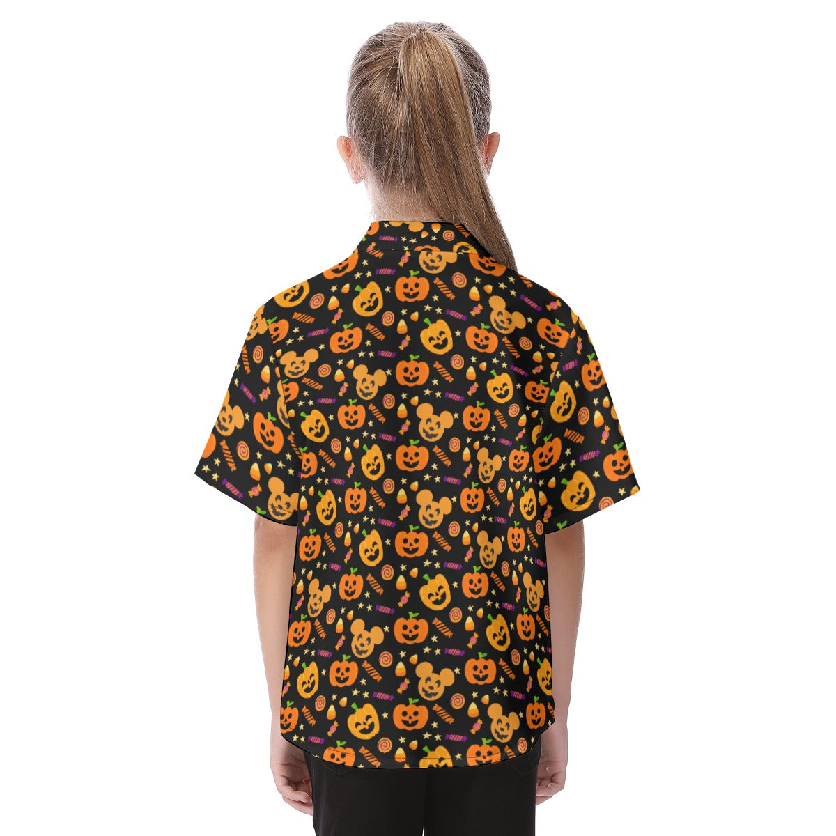 Cheerful Pumpkin Mouse Halloween - Kid's Hawaiian Button Up Shirt