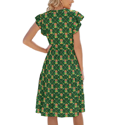 Geometric Citrus Delight - Women's Tiered Pocket Midi Dress